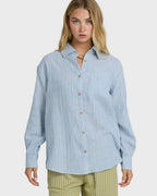 Wanderer Long Sleeve Woven Top - Twilight Blue