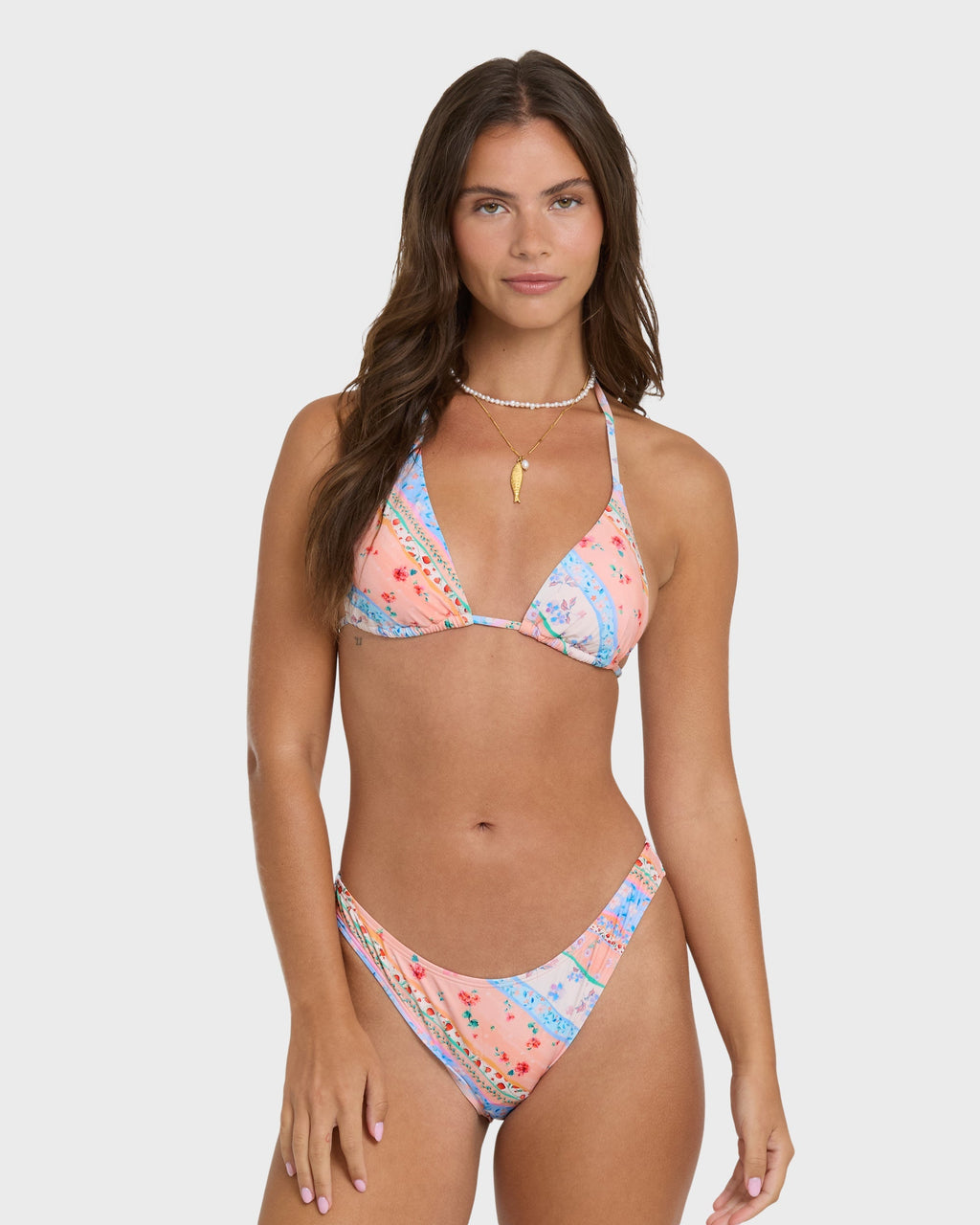Daisy Chain Multi Triangle Bikini Top - Pale Peach