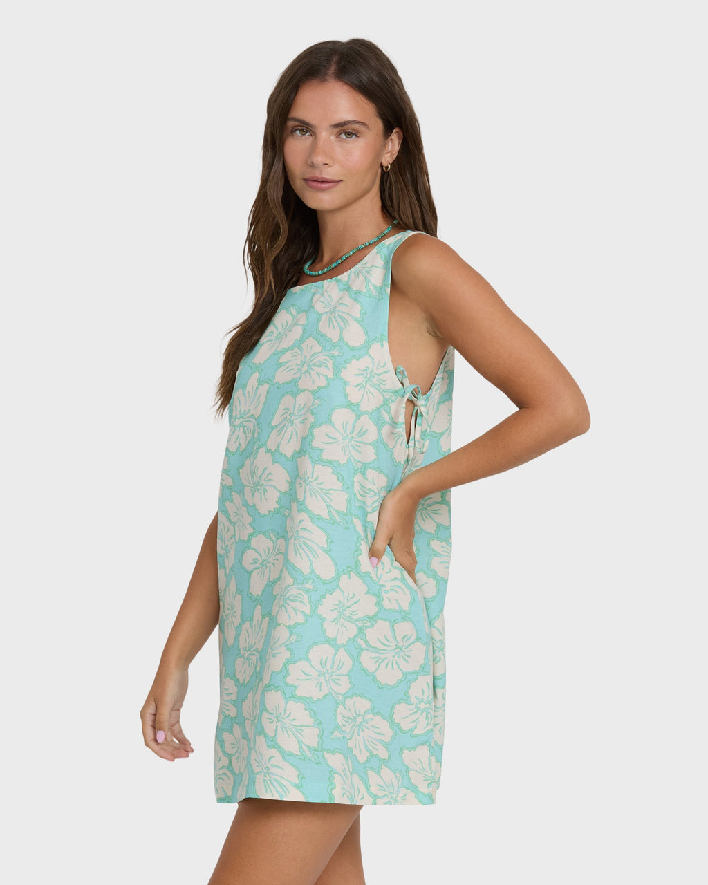 Hibiscus Heaven Mini Dress - Waterfall