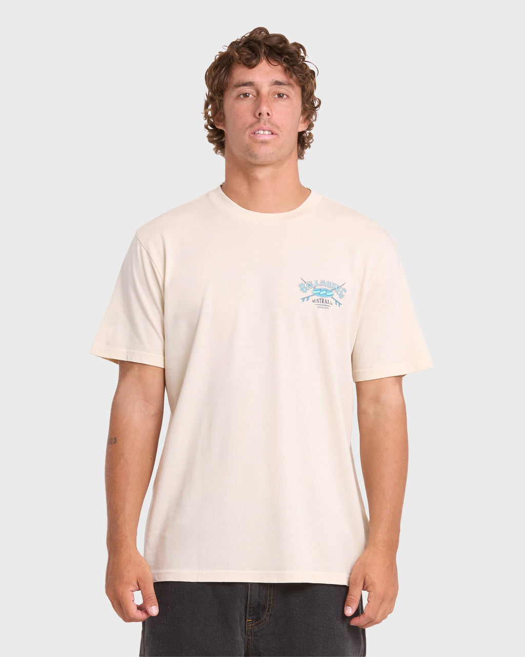 Heritage Arch Wave Washed Premium Short Sleeve Cotton T-Shirt - Oatmeal